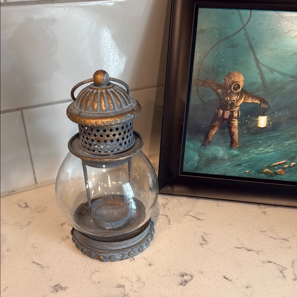 Gray Lantern Wall Decor with Intricate Metalwork